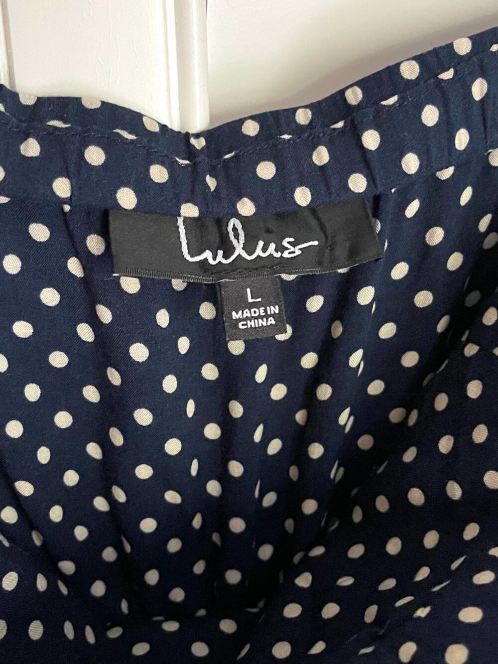 Lulus Dream Love Navy Blue Polka Dot Off the Shoulder Maxi Sundress Size Large - Picture 10 of 12